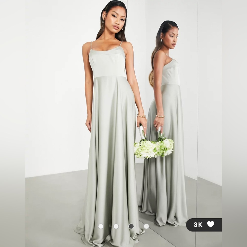 ASOS EDITION satin cami maxi dress with full skirt in sage green size 4